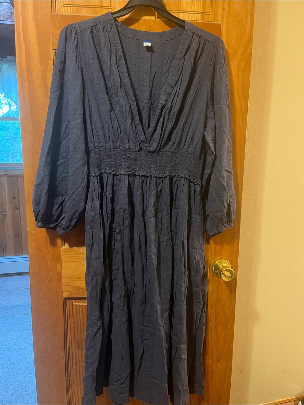 Old Navy Dark Navy V-Neck Smocked Waist Midi Dress